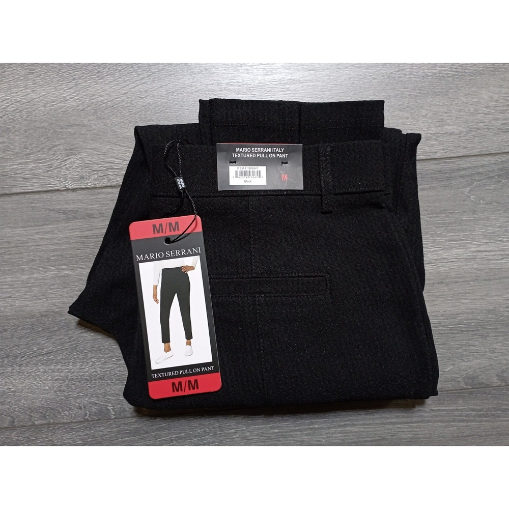Mario Serrani Textured Pull On Pant Medium Black Ankle Dress Trousers Womens